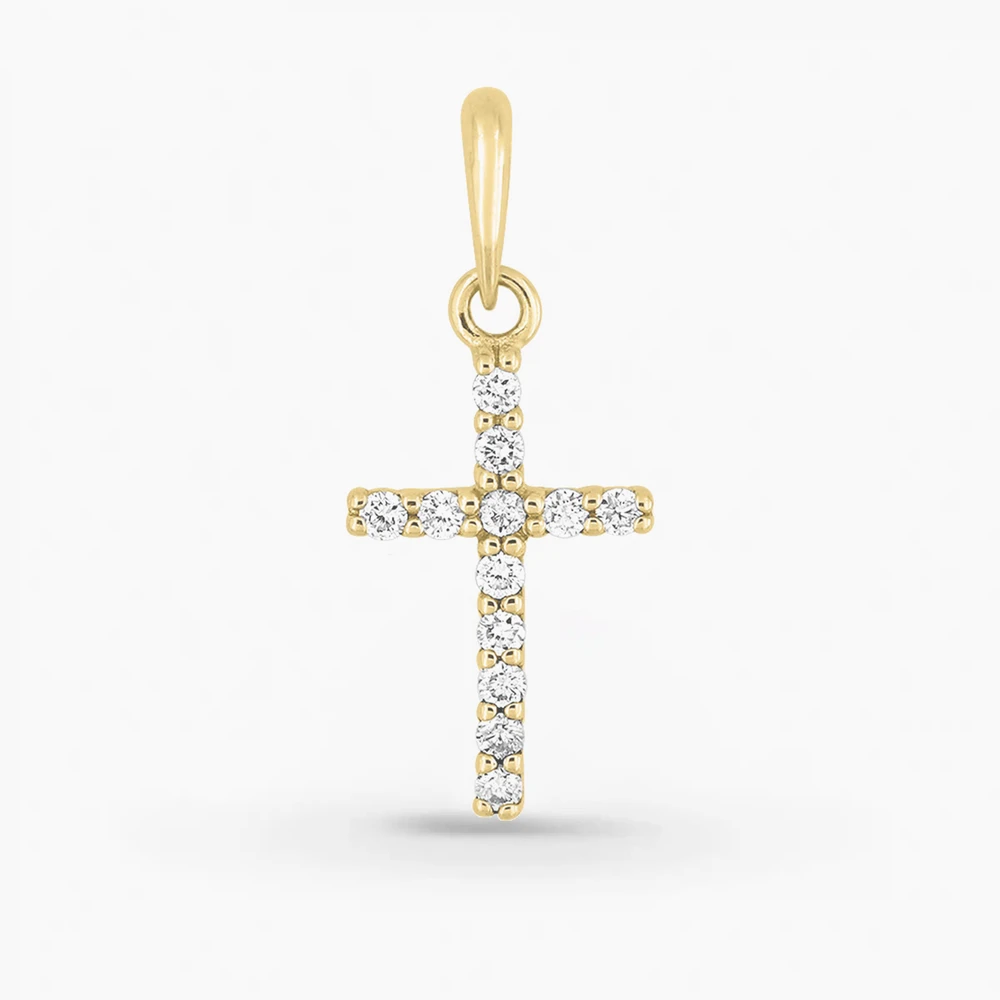 Photo de Croix Faustine diamants - or jaune 18 carats