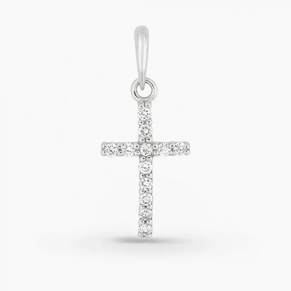 Photo de Croix Faustine diamants - or blanc 18 carats