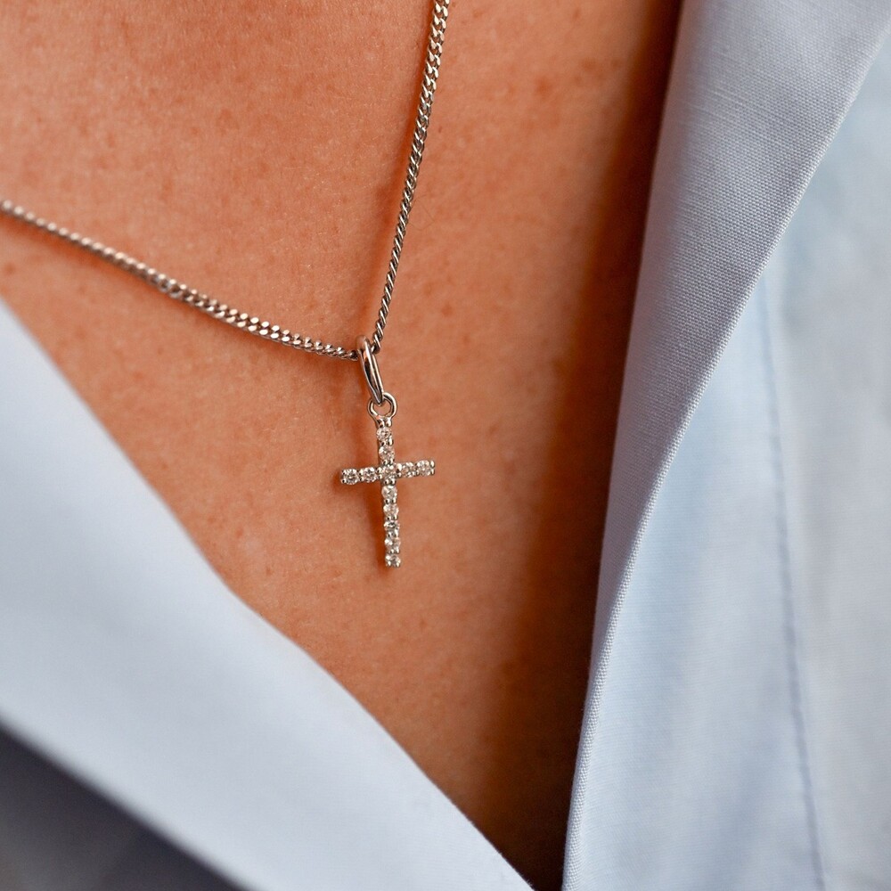 Photo de Croix Faustine diamants - or blanc 18 carats